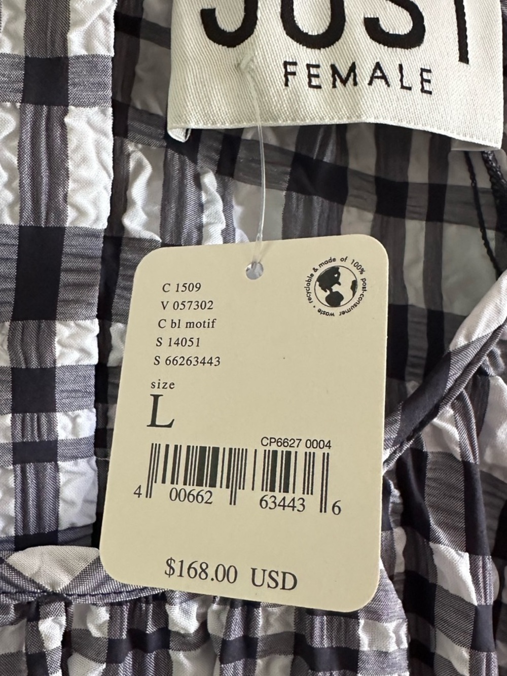 NWT Just Female Hamilton Cut Dress Plaid Seersucker Open Back Midi Dress L - Picture 12 of 12